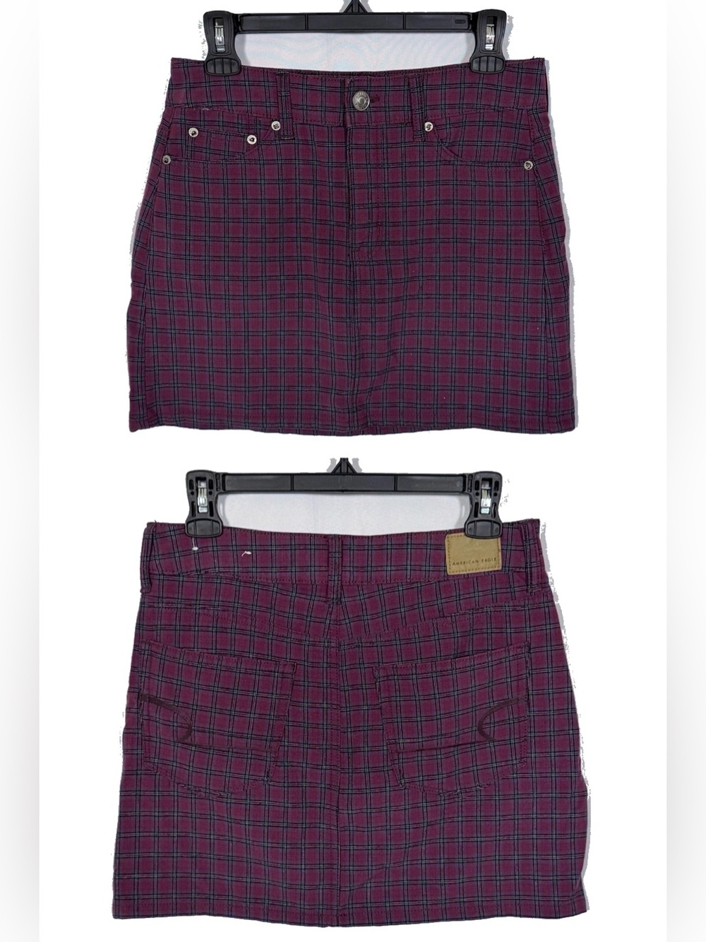 American Eagle Plaid Mini Skirt Size 4 Burgundy Y2K Preppy Grunge Stretch